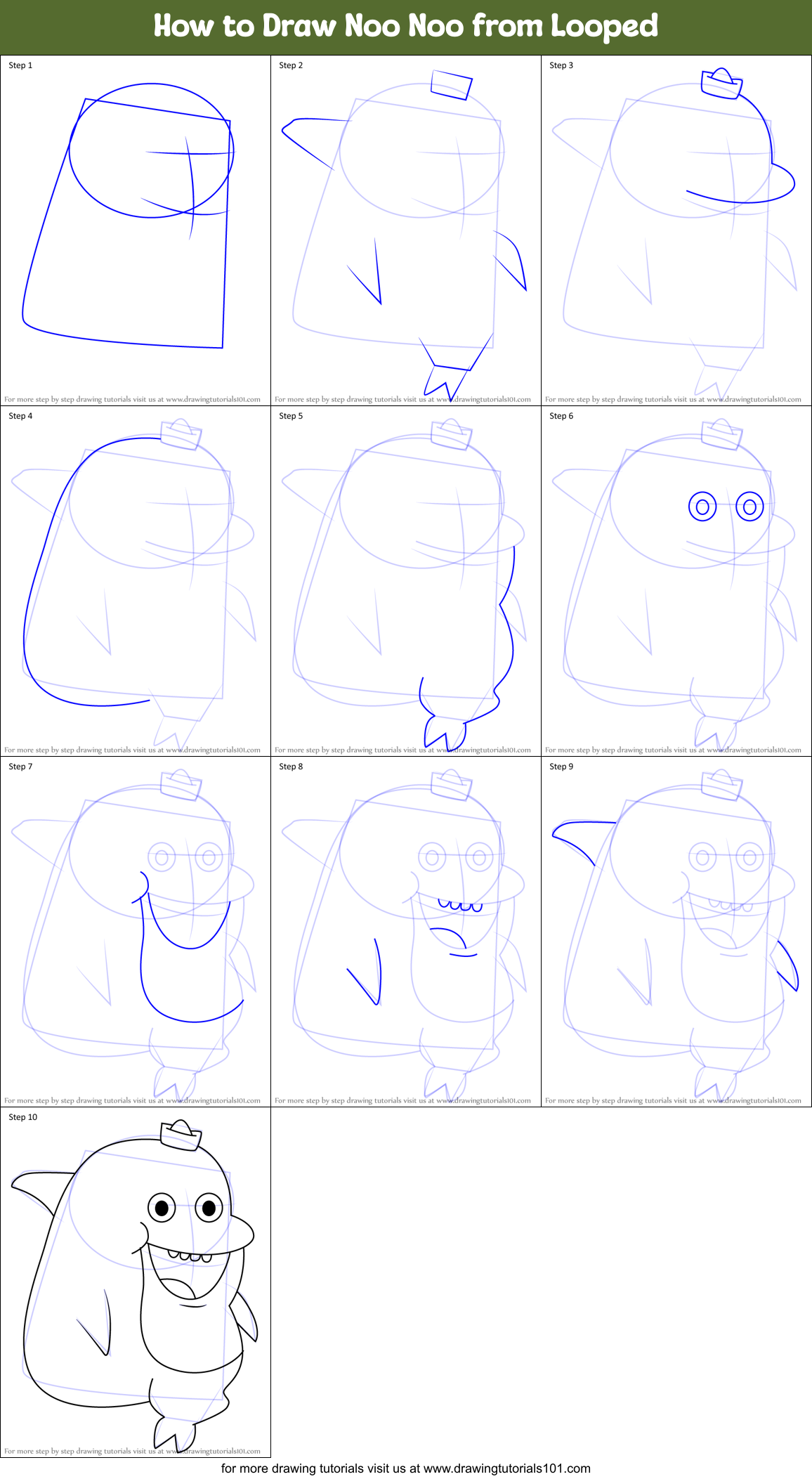 How to Draw Noo Noo from Looped Printable Step by Step