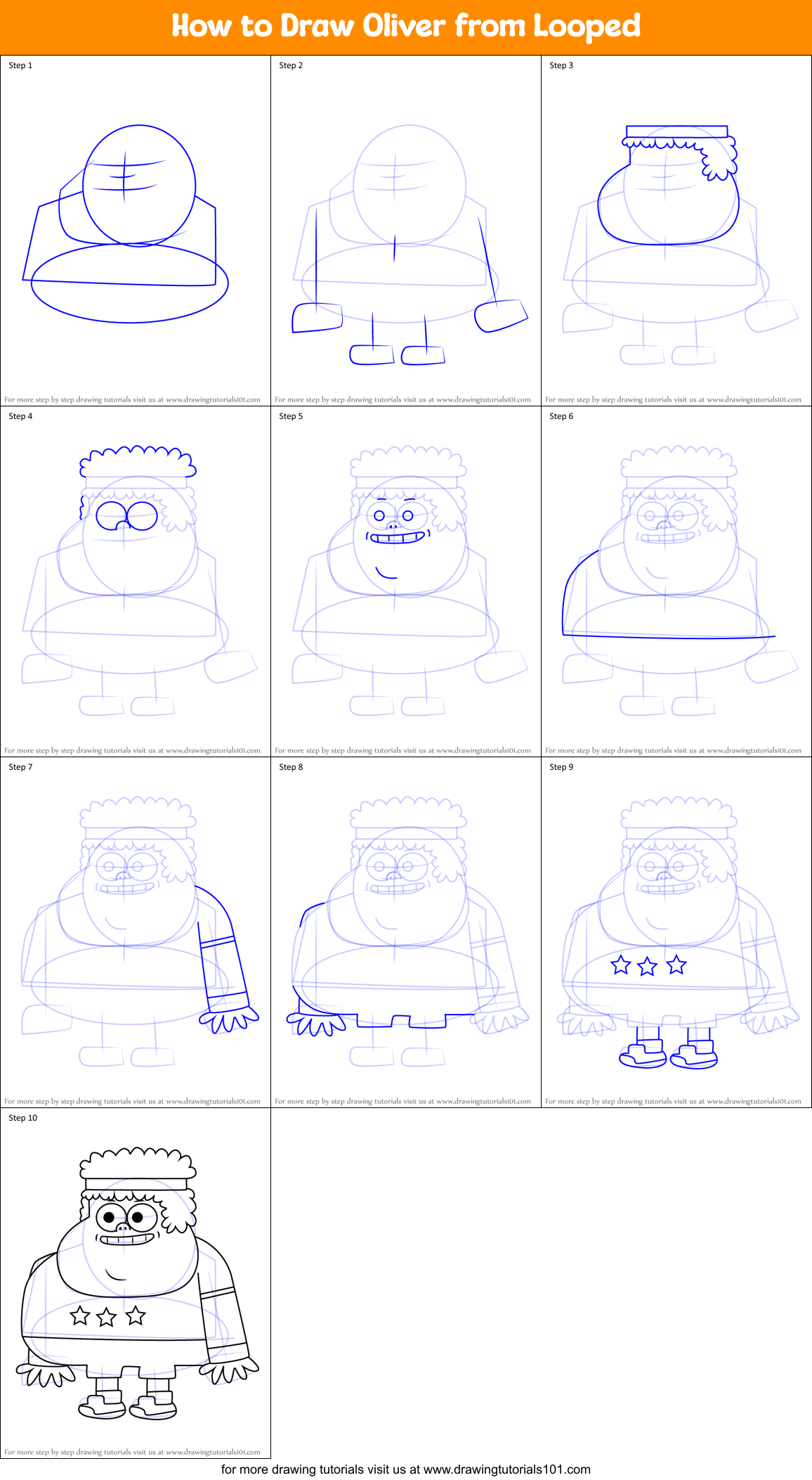 How to Draw Oliver from Looped Printable Step by Step