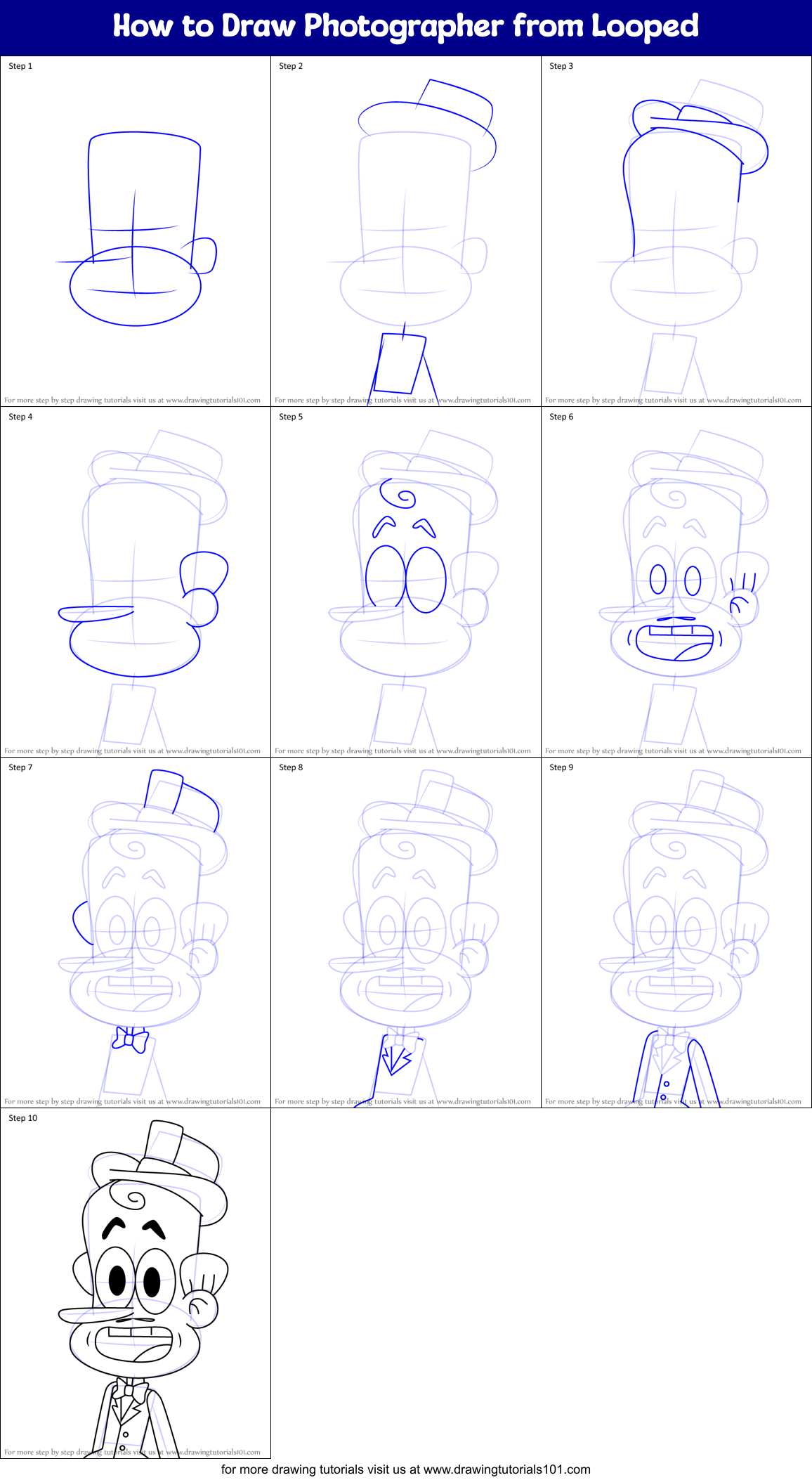 How to Draw Photographer from Looped Printable Step by Step