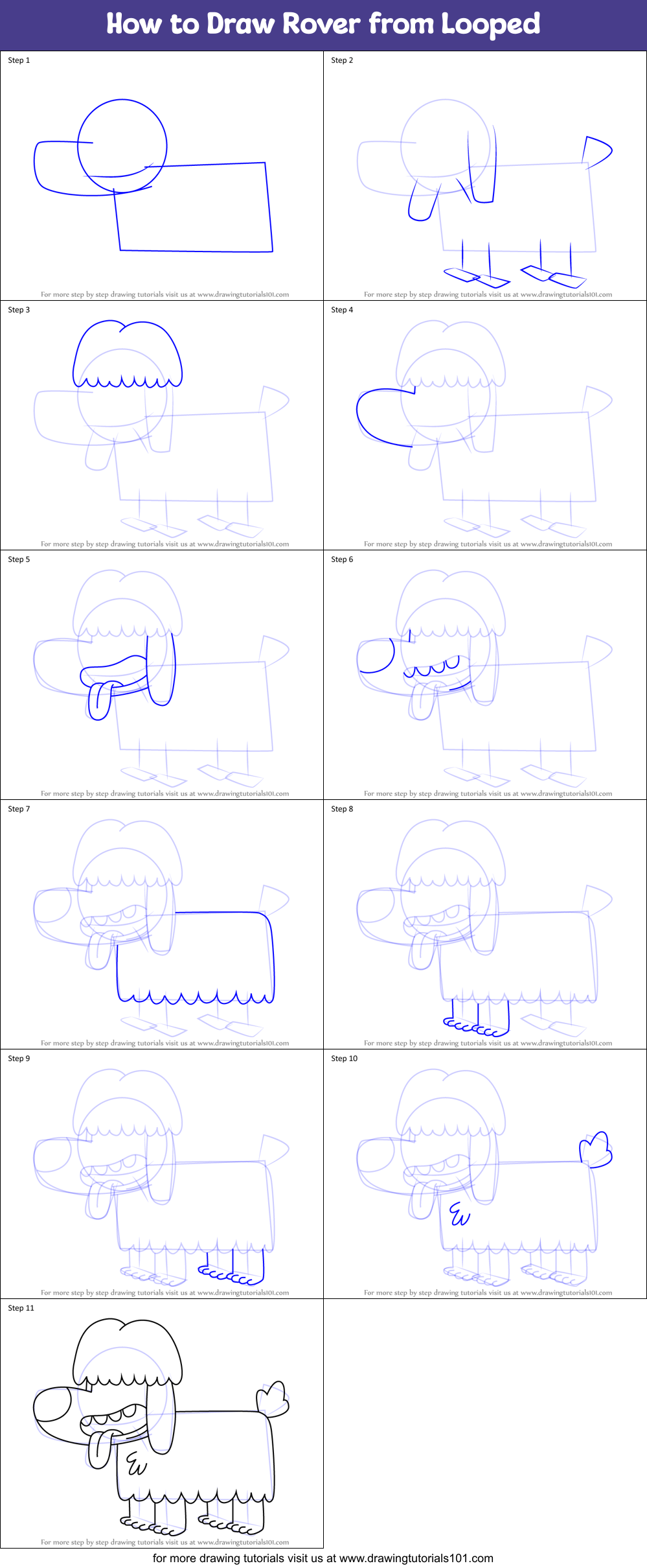 How to Draw Rover from Looped Printable Step by Step