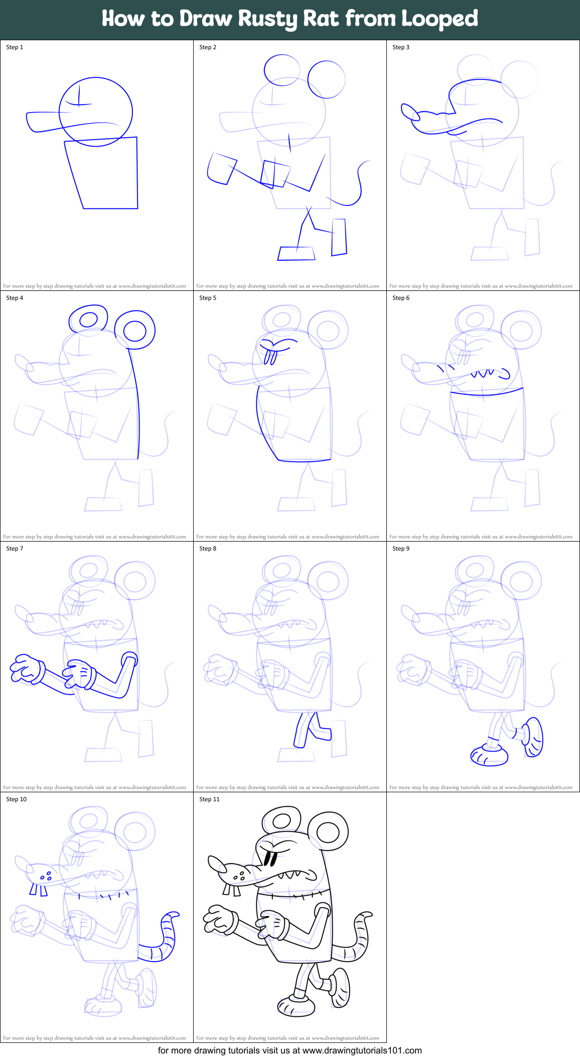 How to Draw Rusty Rat from Looped Printable Step by Step