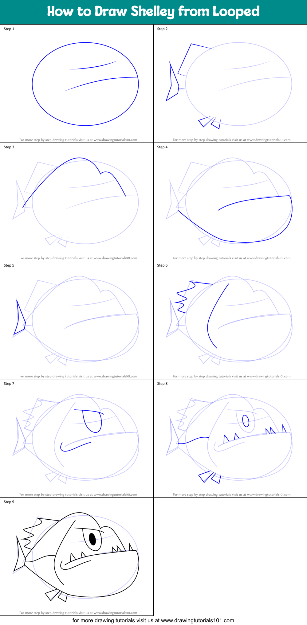 How to Draw Shelley from Looped Printable Step by Step