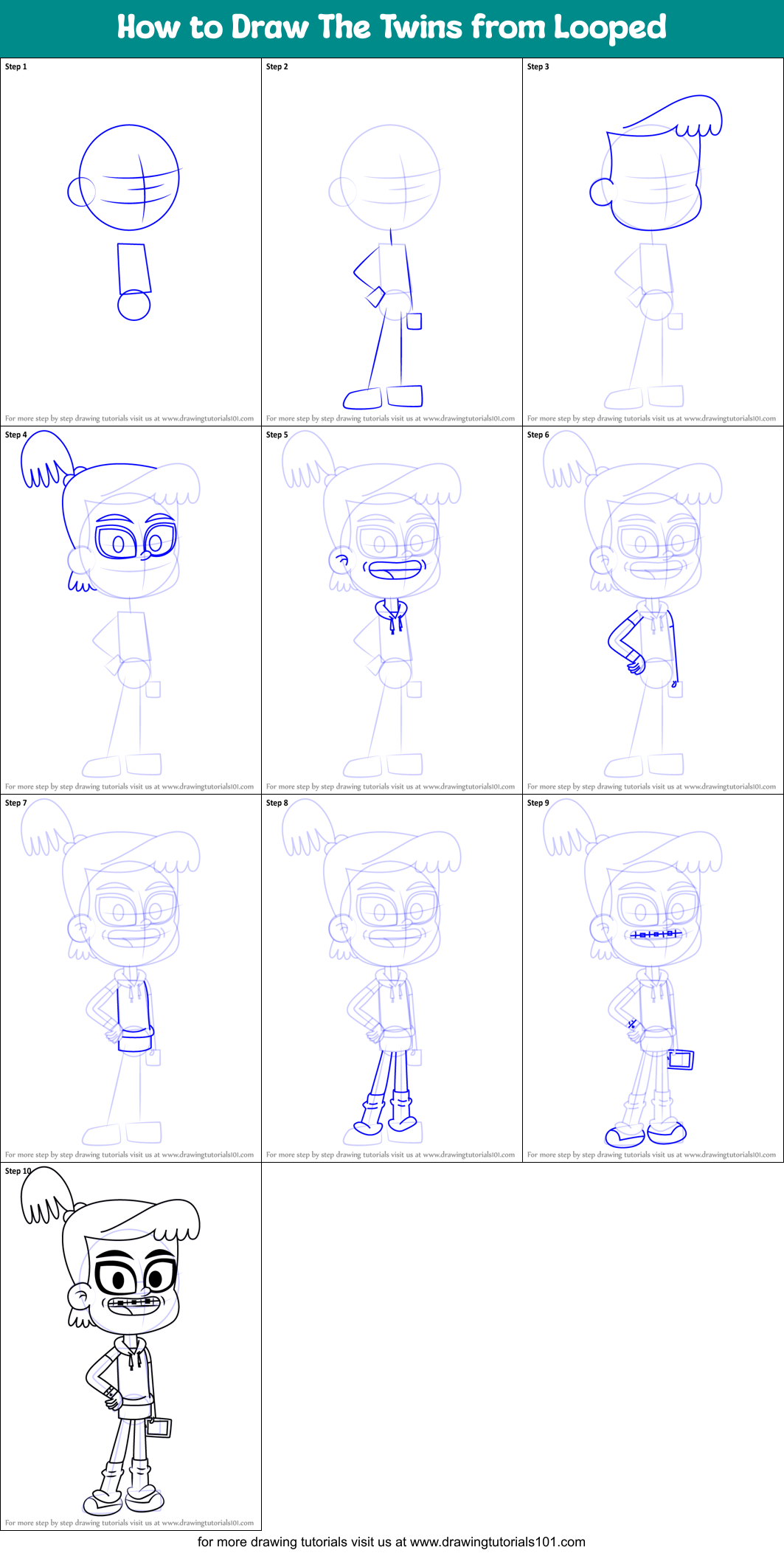 How to Draw The Twins from Looped Printable Step by Step
