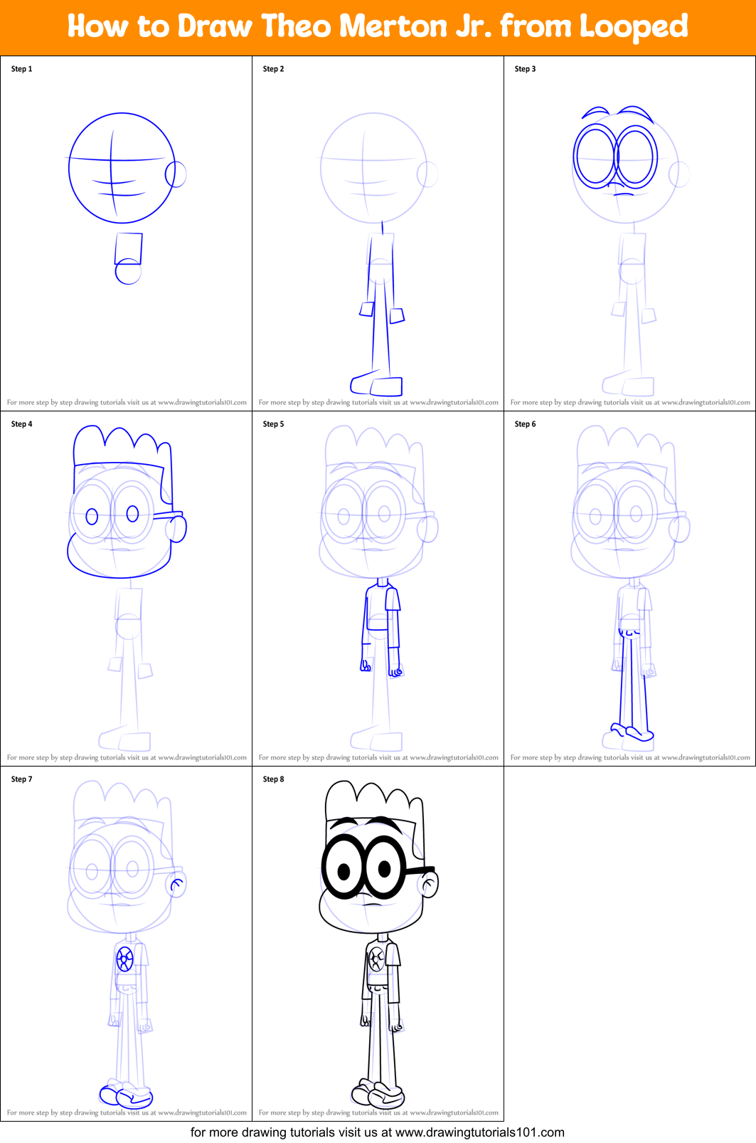 How to Draw Theo Merton Jr. from Looped Printable Step by Step