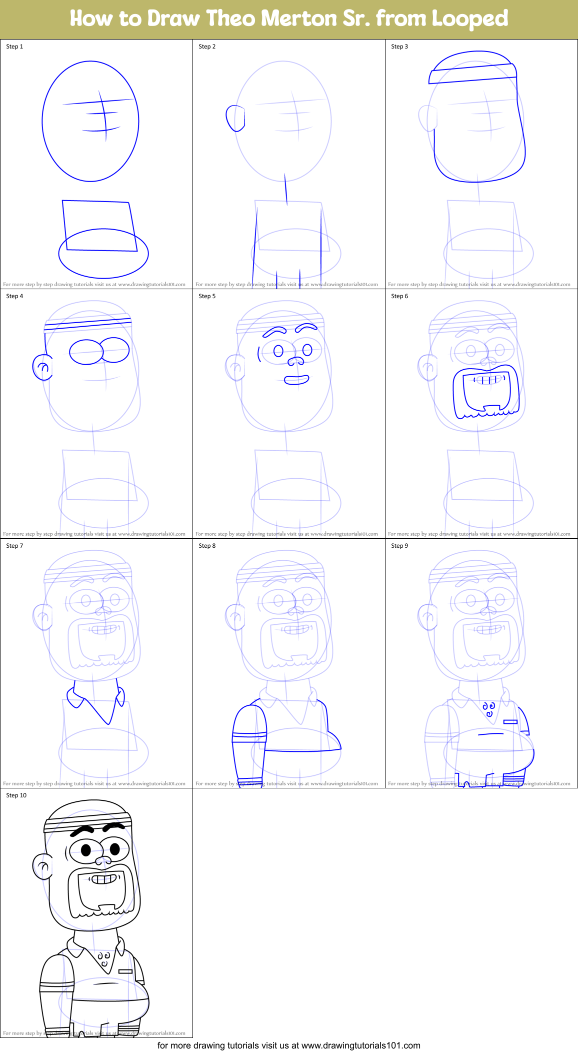 How to Draw Theo Merton Sr. from Looped Printable Step by Step