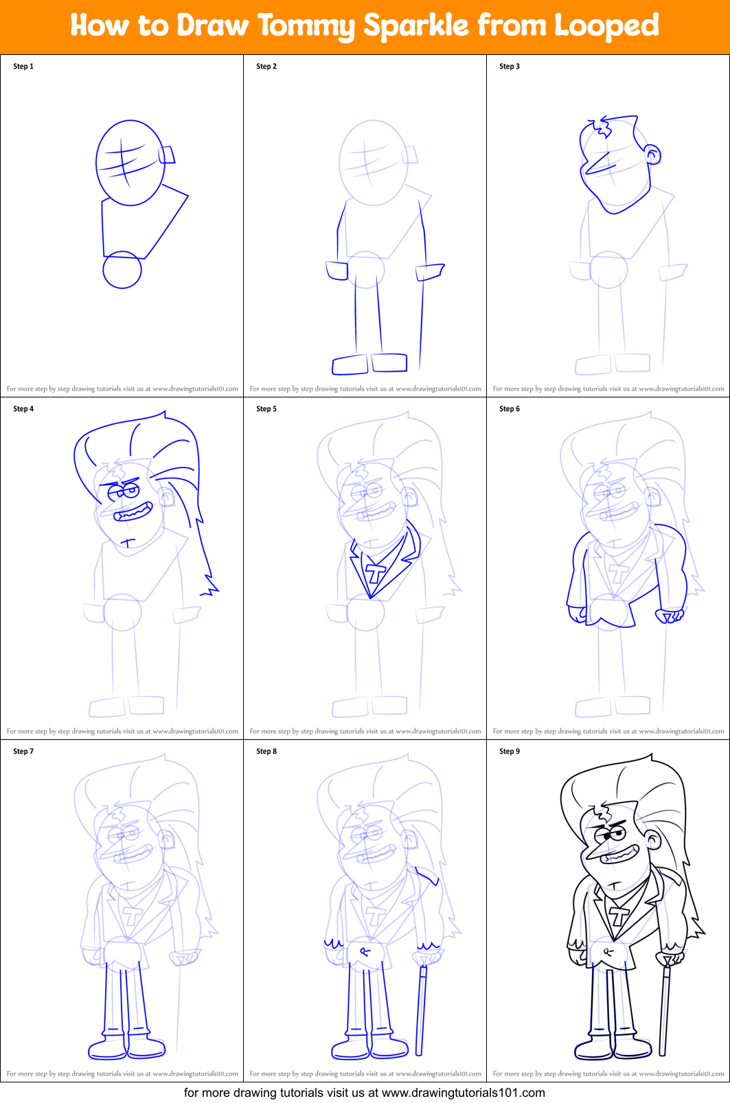 How to Draw Tommy Sparkle from Looped Printable Step by Step