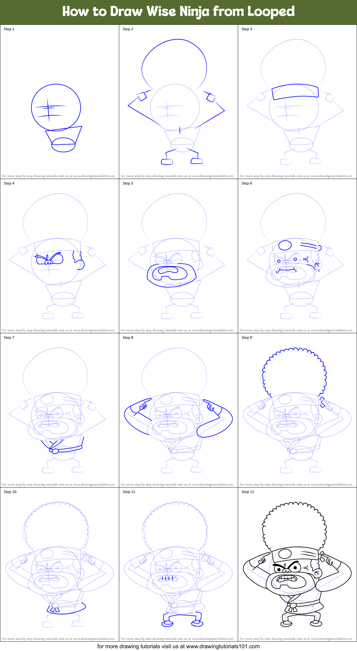 How to Draw Wise Ninja from Looped Printable Step by Step