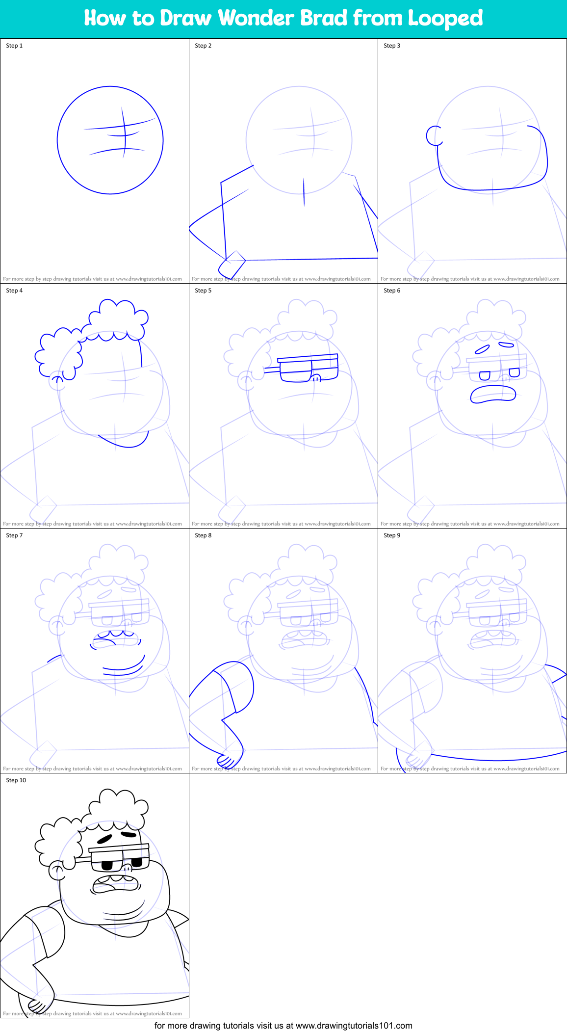 How to Draw Wonder Brad from Looped Printable Step by Step