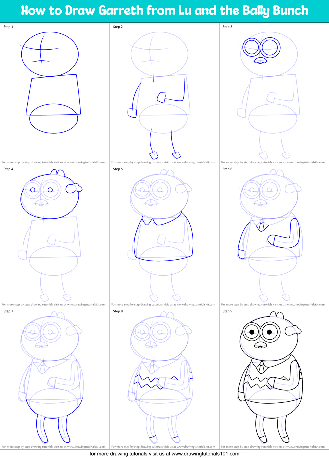 How to Draw Garreth from Lu and the Bally Bunch Printable Step by Step