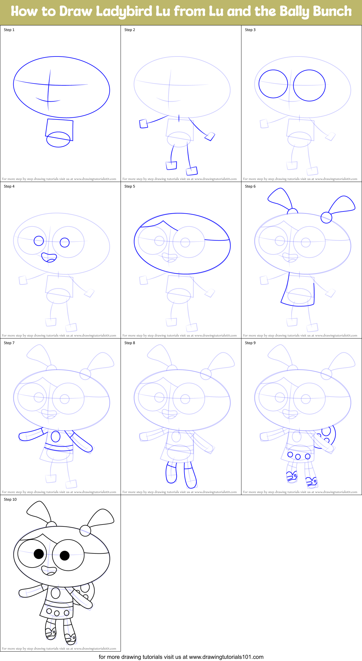 How to Draw Ladybird Lu from Lu and the Bally Bunch Printable Step by Step
