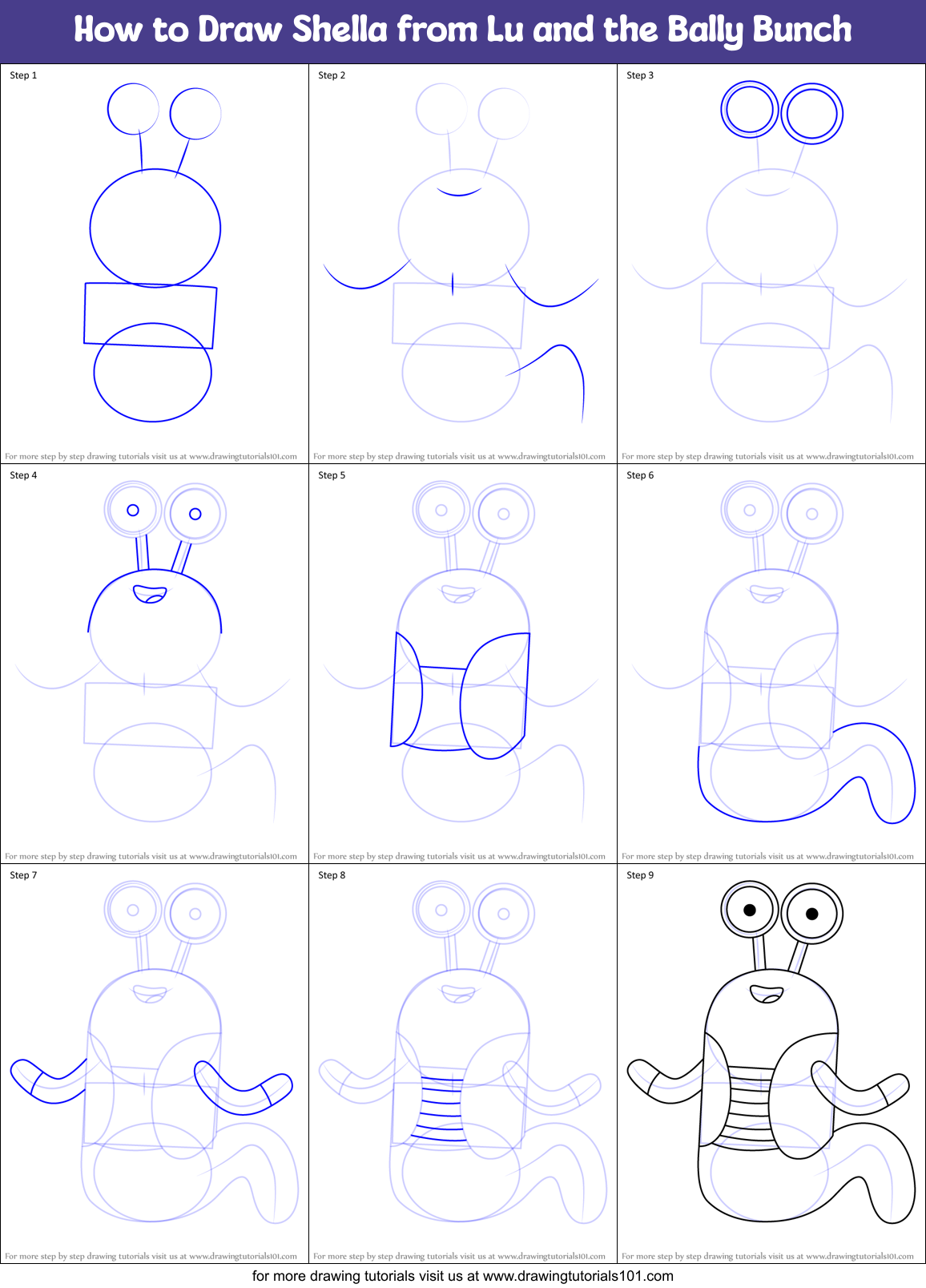 How to Draw Shella from Lu and the Bally Bunch Printable Step by Step