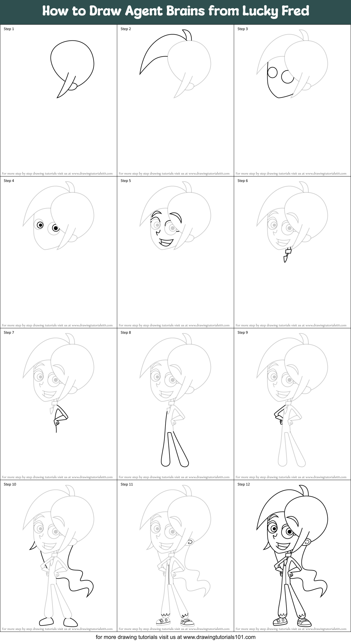 How to Draw Agent Brains from Lucky Fred Printable Step by Step