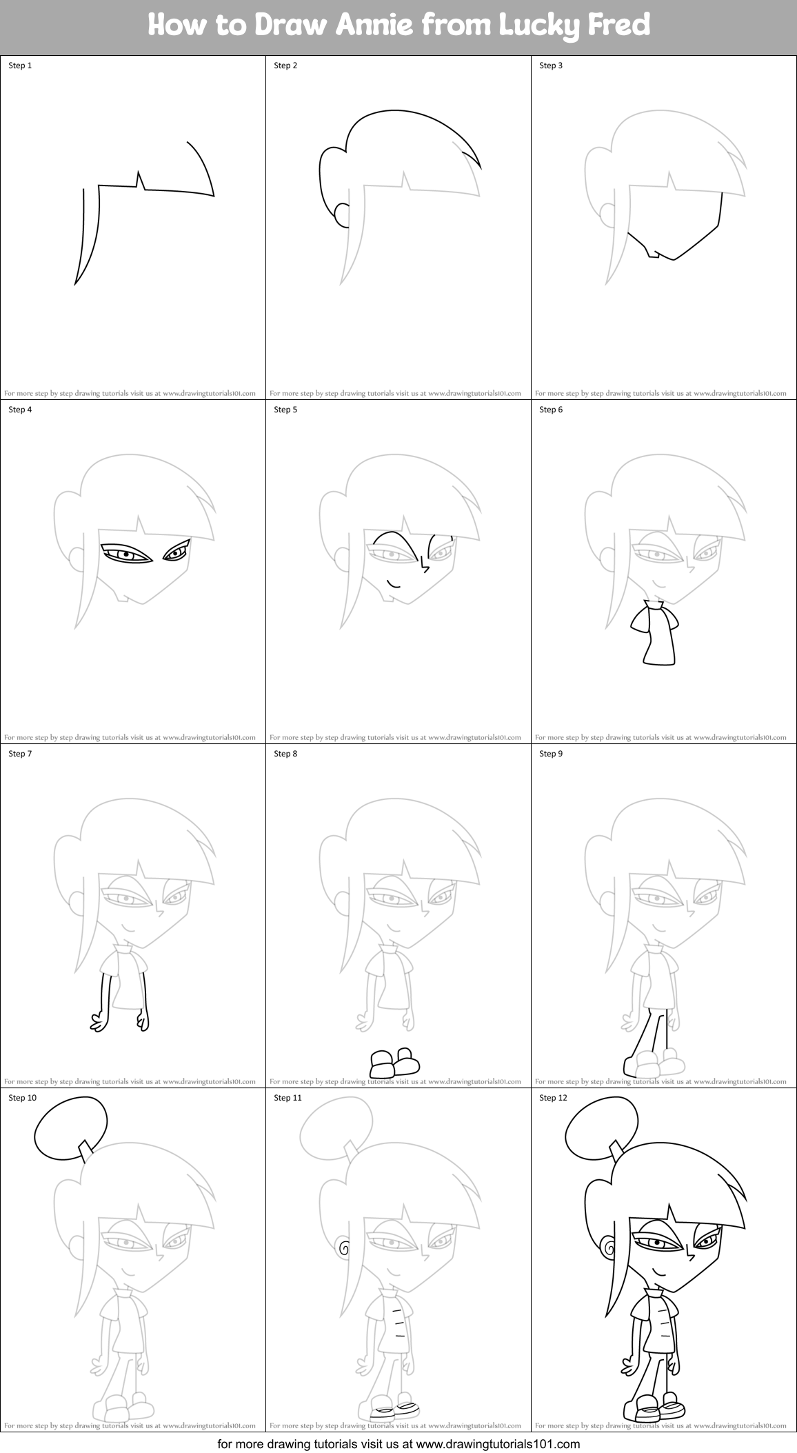 How to Draw Annie from Lucky Fred Printable Step by Step
