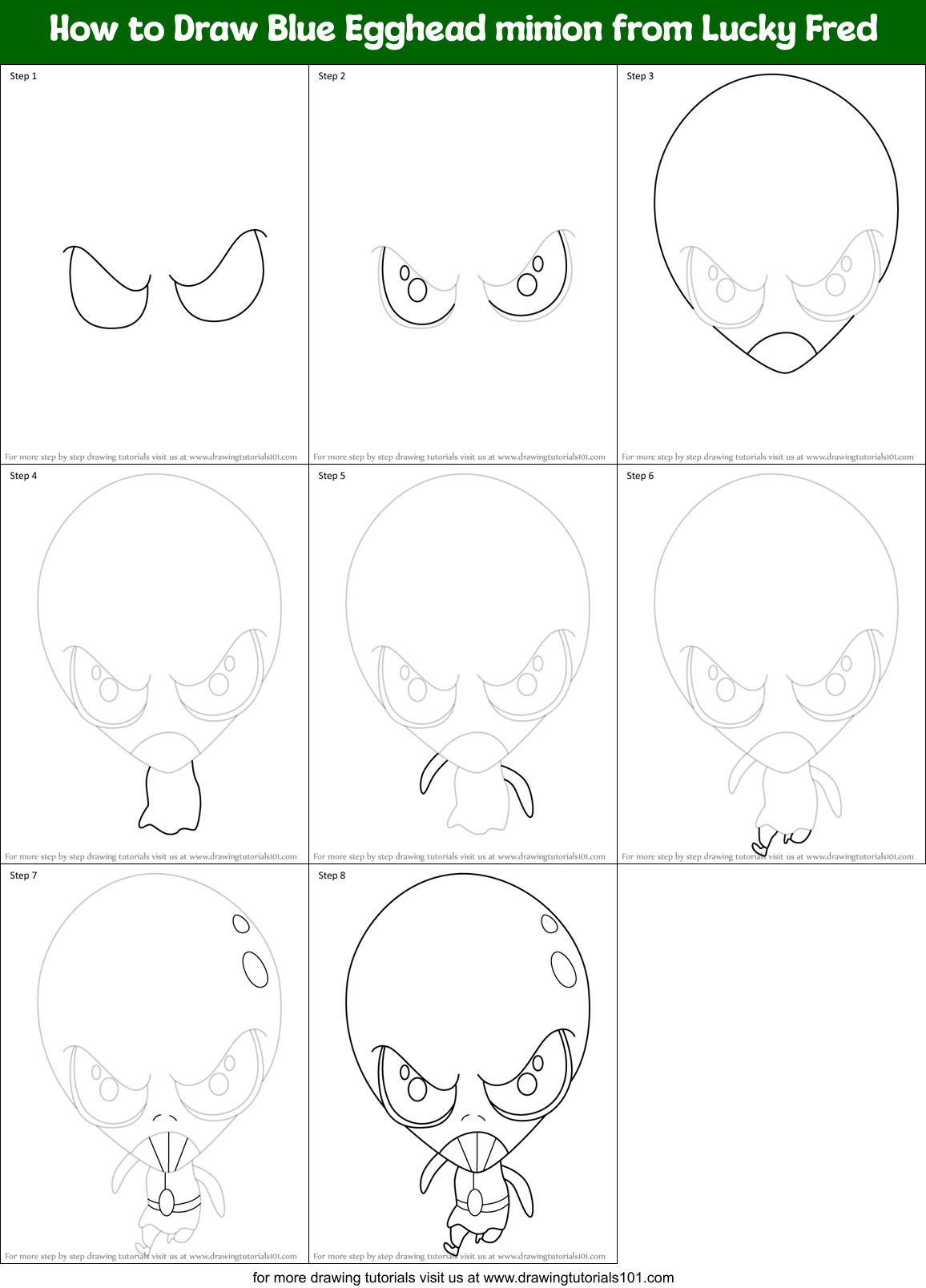 How to Draw Blue Egghead minion from Lucky Fred Printable Step by Step