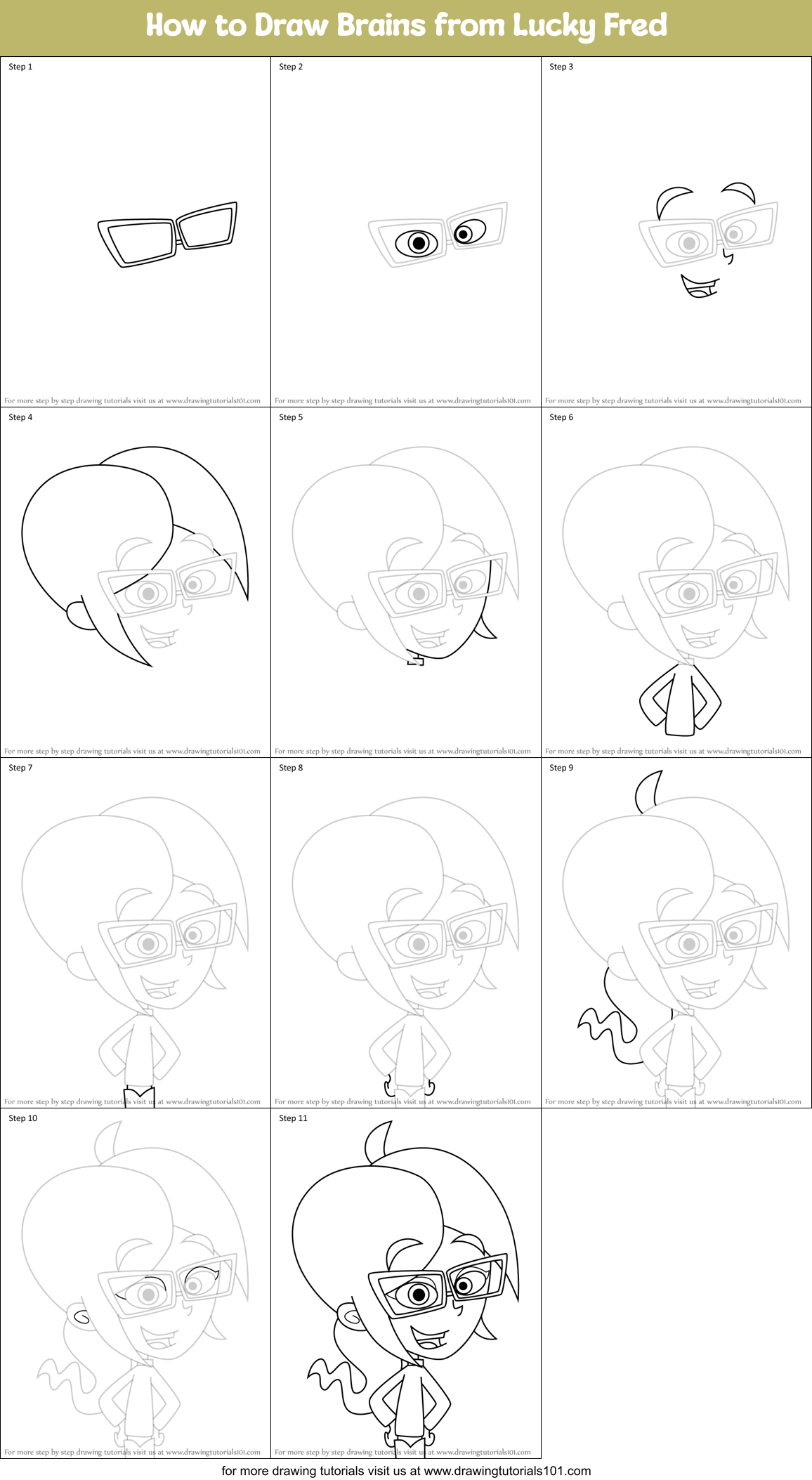 How to Draw Brains from Lucky Fred Printable Step by Step