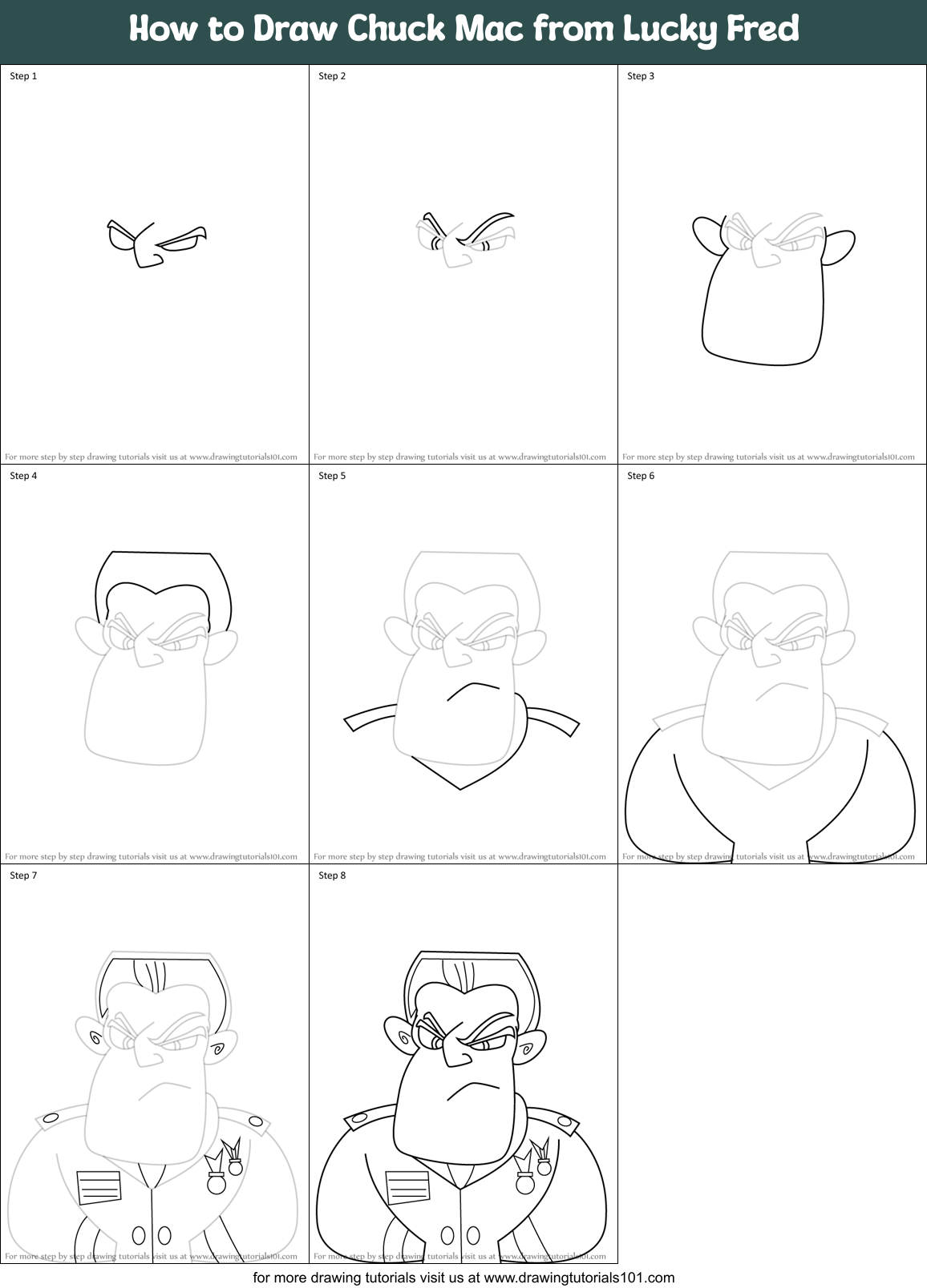 How to Draw Chuck Mac from Lucky Fred Printable Step by Step