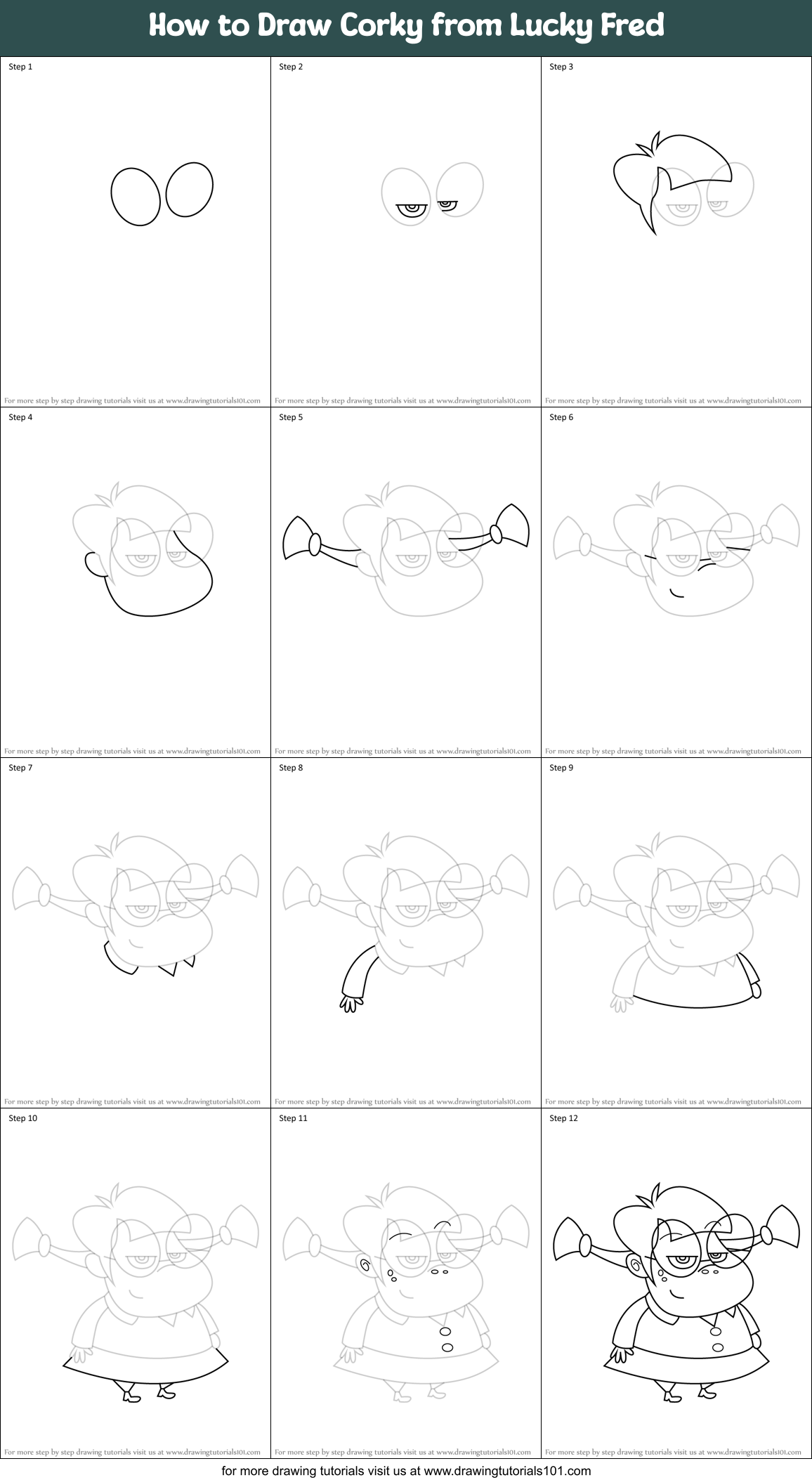 How to Draw Corky from Lucky Fred Printable Step by Step