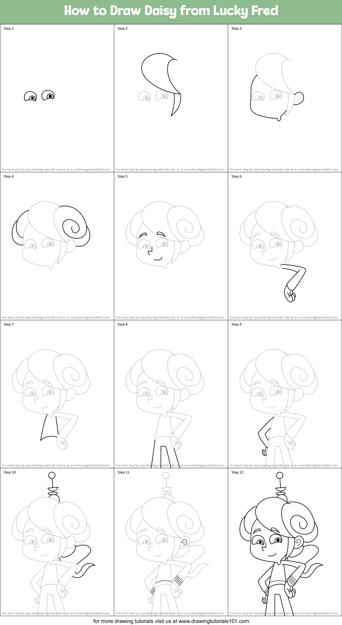 How to Draw Daisy from Lucky Fred Printable Step by Step