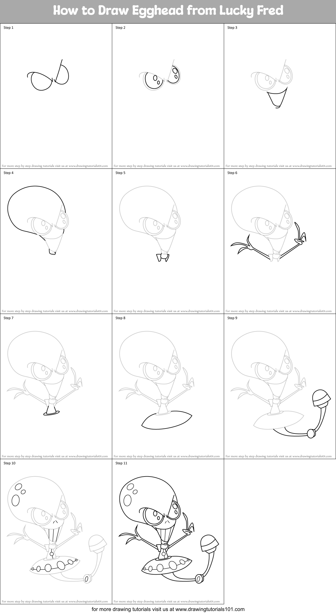How to Draw Egghead from Lucky Fred Printable Step by Step