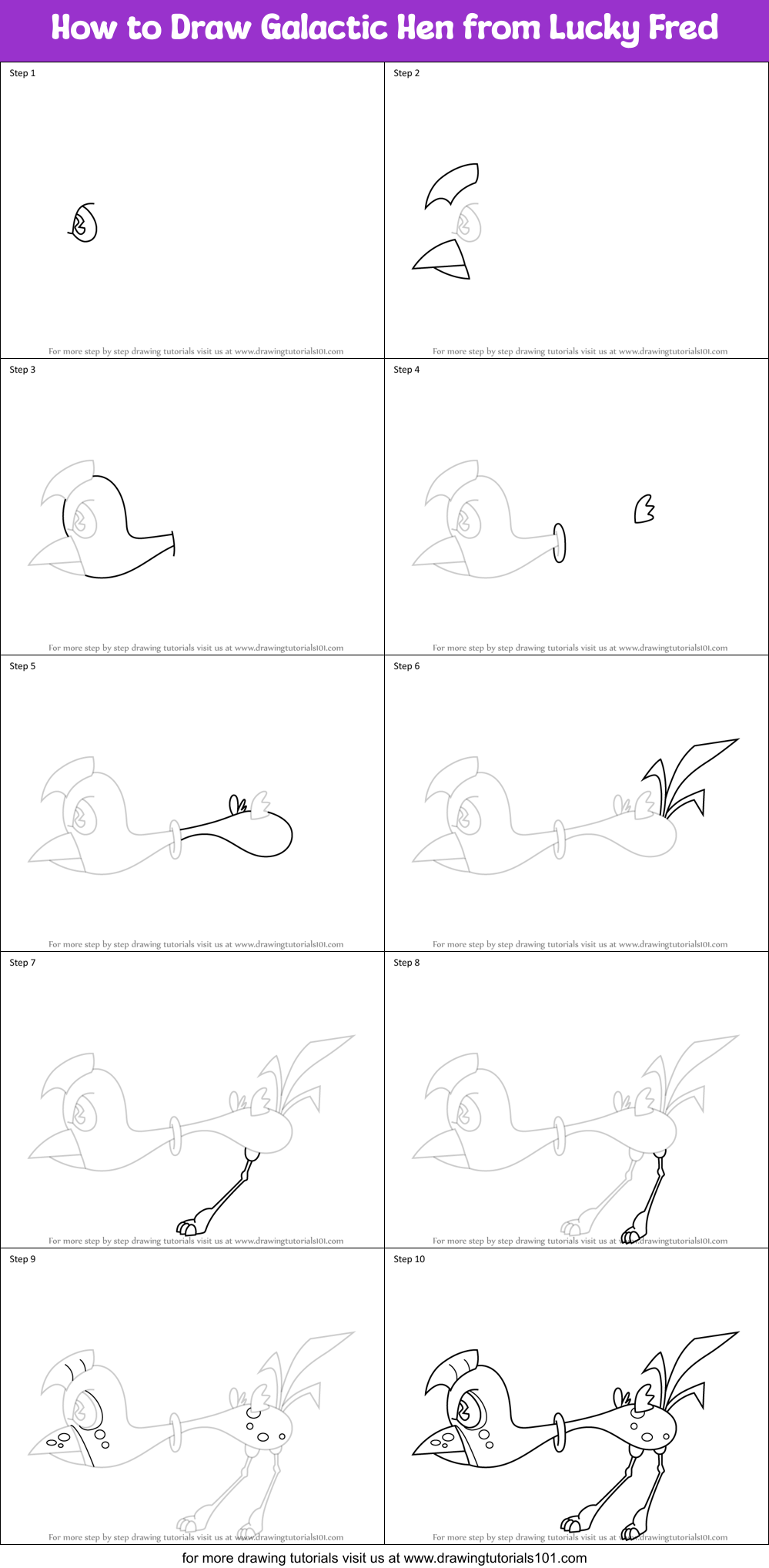 How to Draw Galactic Hen from Lucky Fred Printable Step by Step
