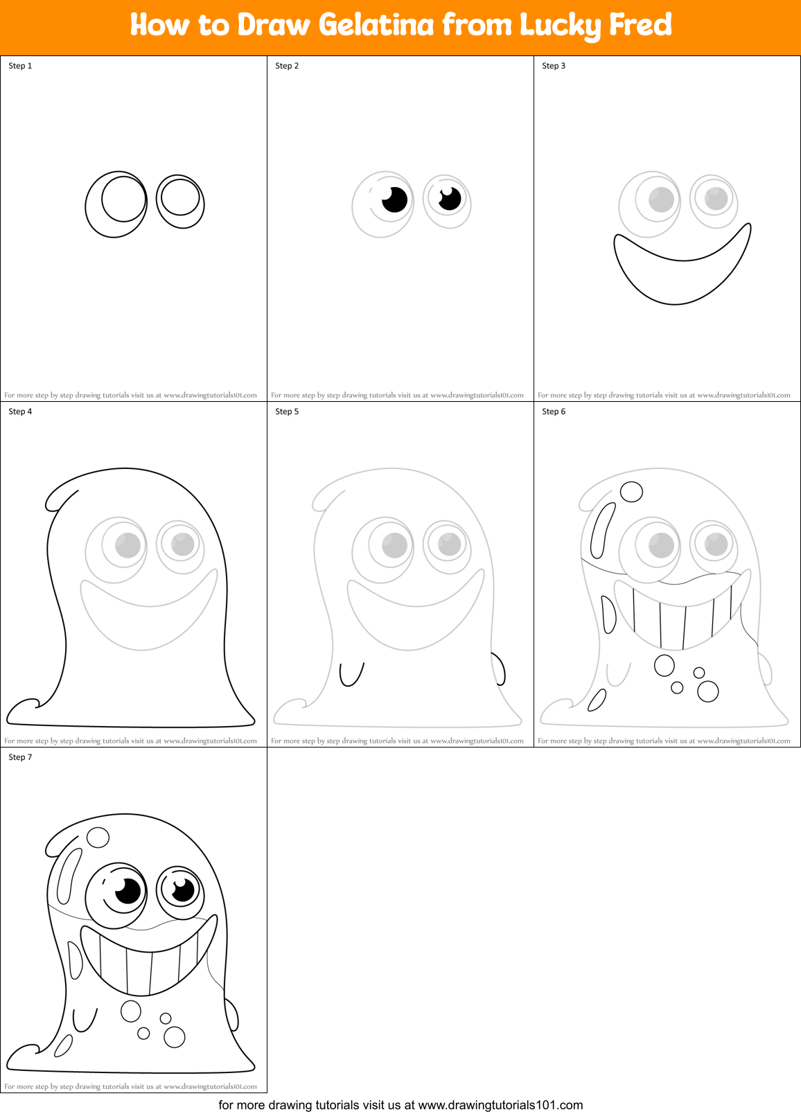 How to Draw Gelatina from Lucky Fred Printable Step by Step