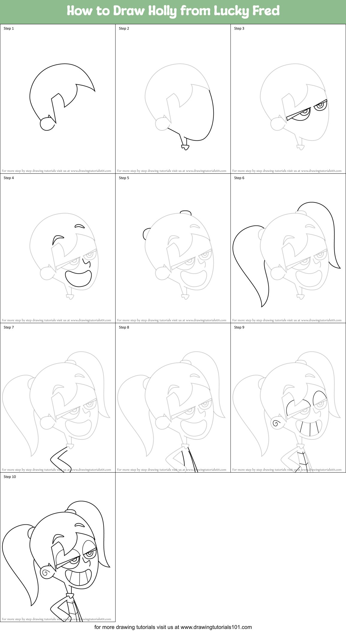 How to Draw Holly from Lucky Fred Printable Step by Step