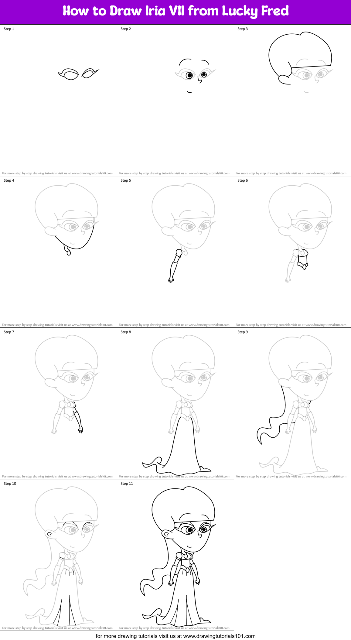 How to Draw Iria VII from Lucky Fred Printable Step by Step