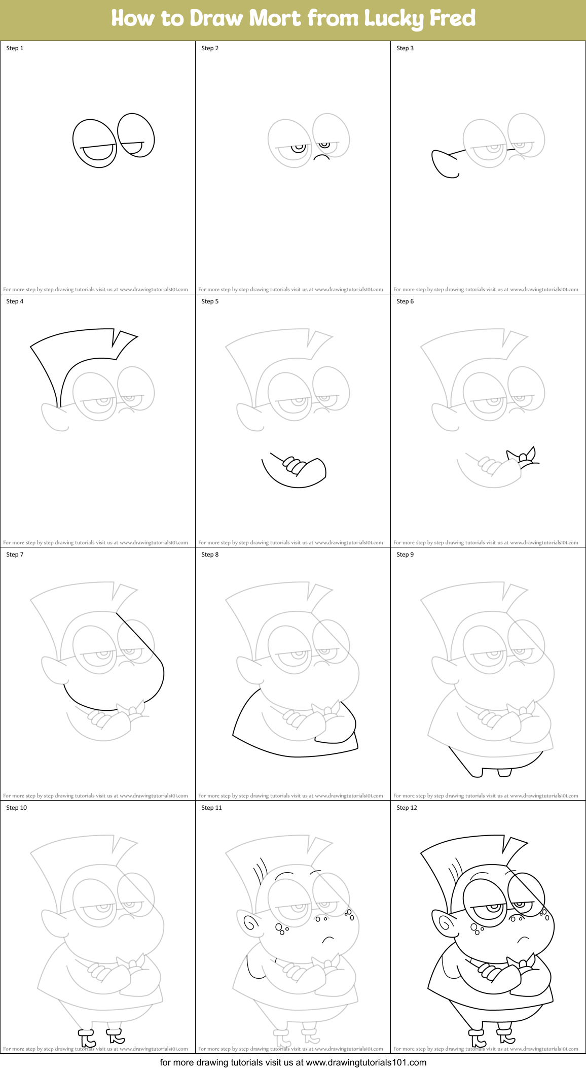How to Draw Mort from Lucky Fred Printable Step by Step