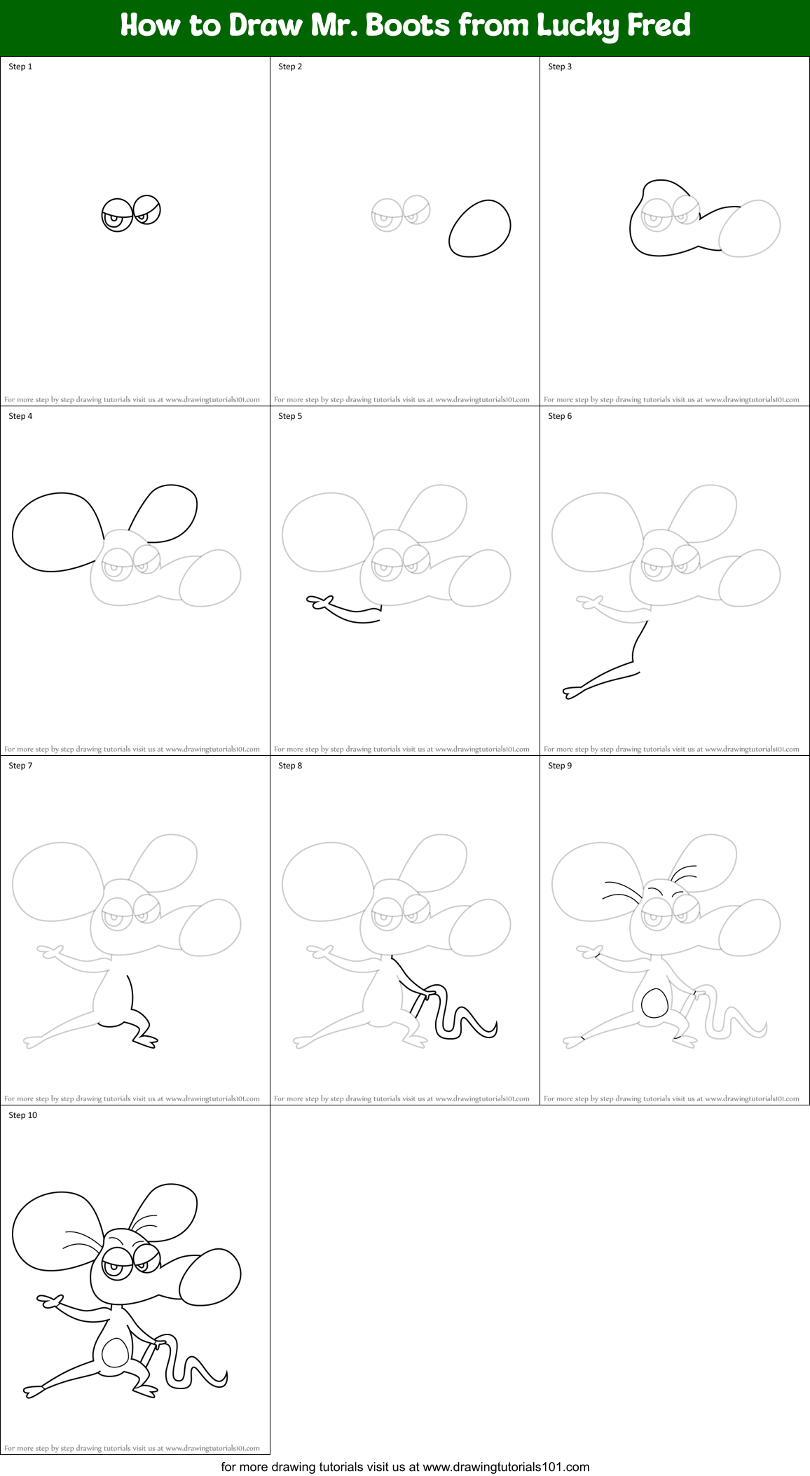 How to Draw Mr. Boots from Lucky Fred Printable Step by Step
