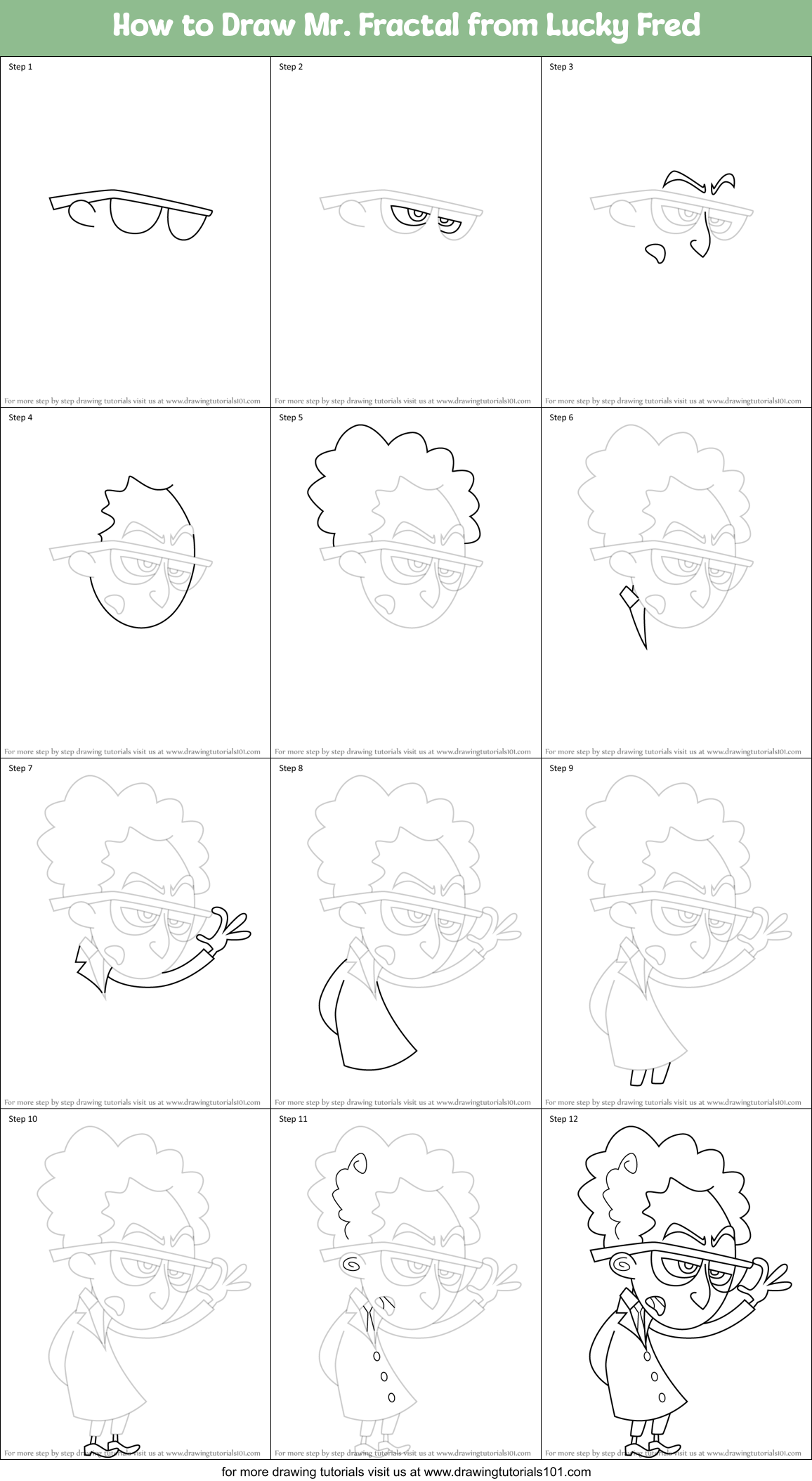How to Draw Mr. Fractal from Lucky Fred Printable Step by Step