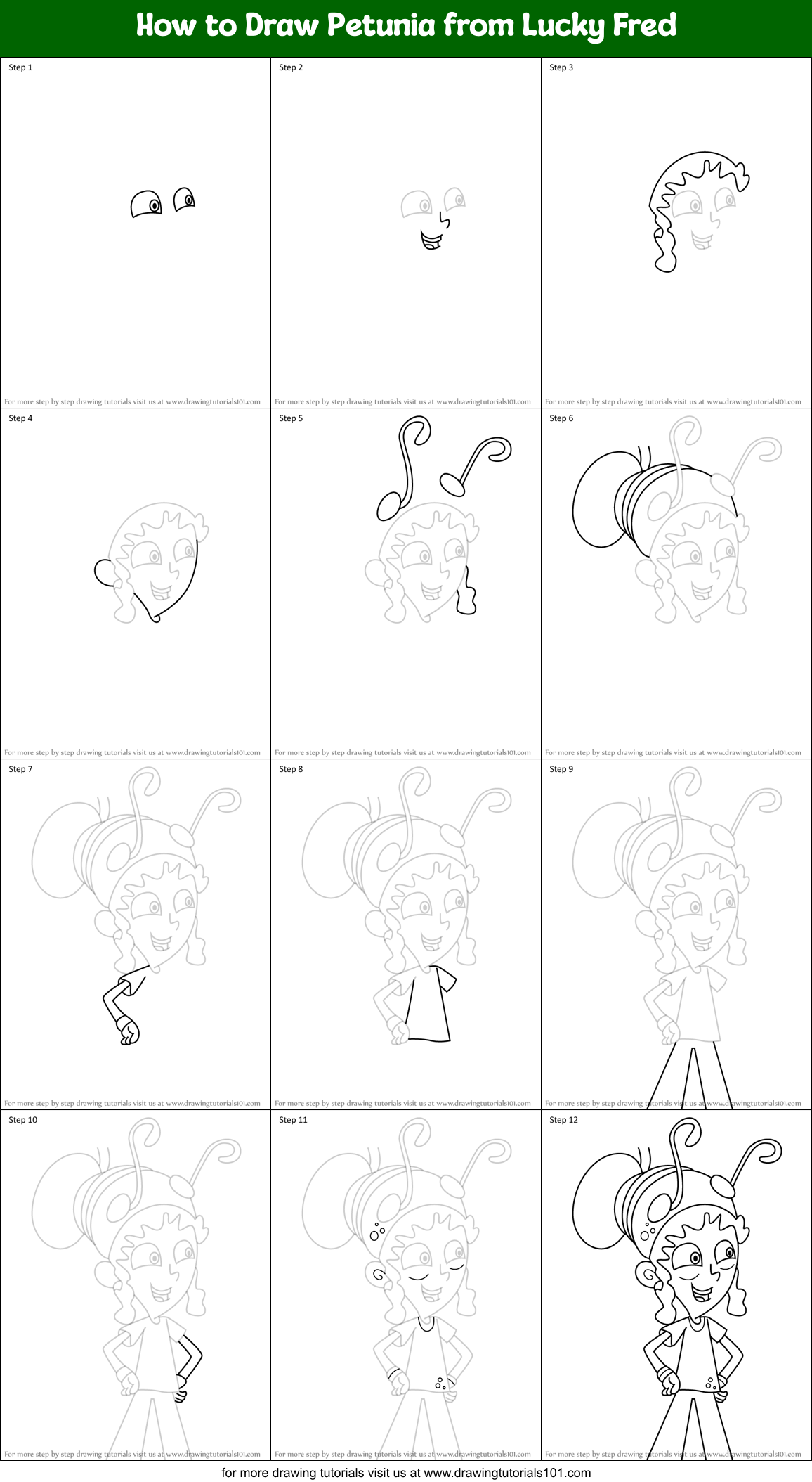 How to Draw Petunia from Lucky Fred Printable Step by Step