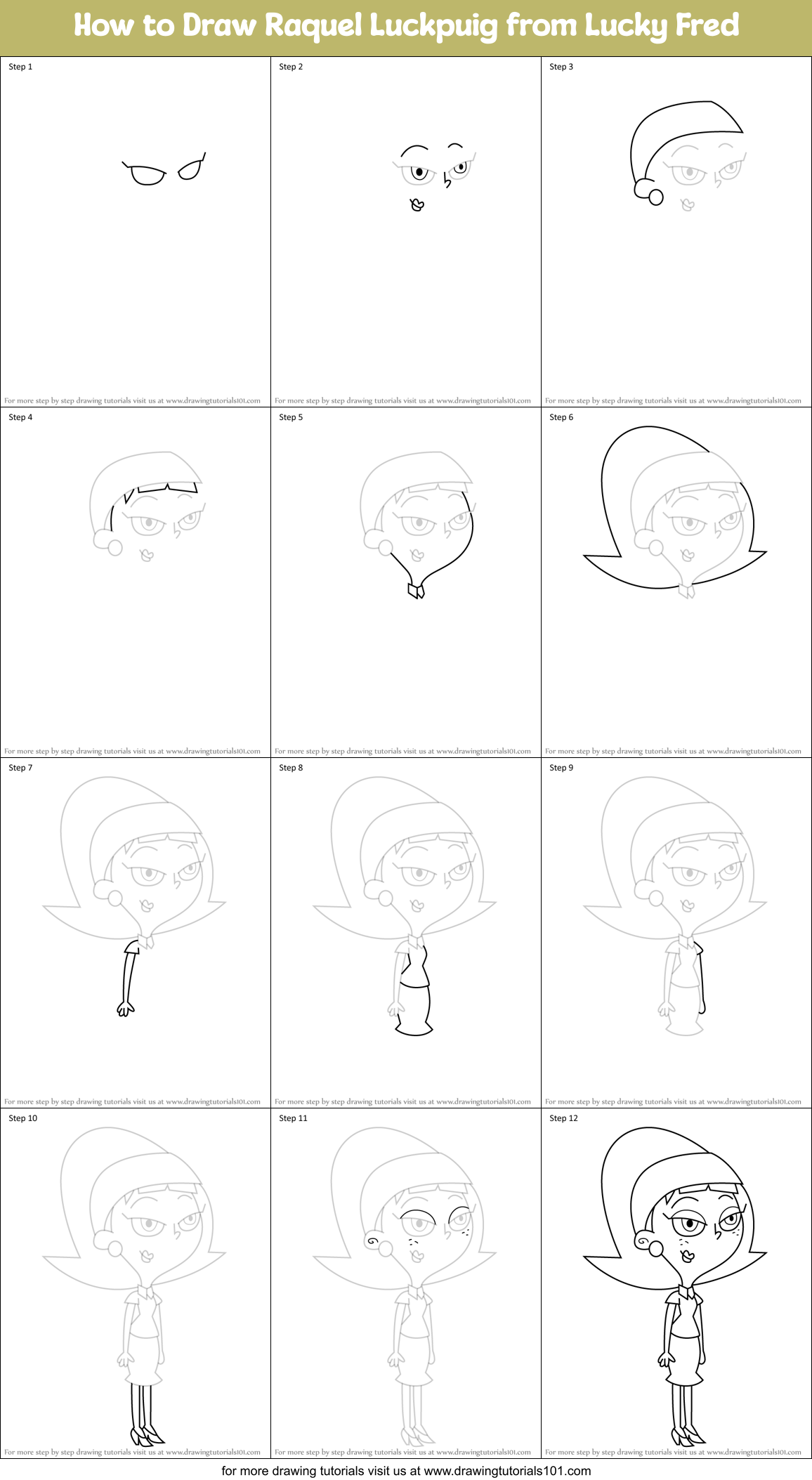 How to Draw Raquel Luckpuig from Lucky Fred Printable Step by Step