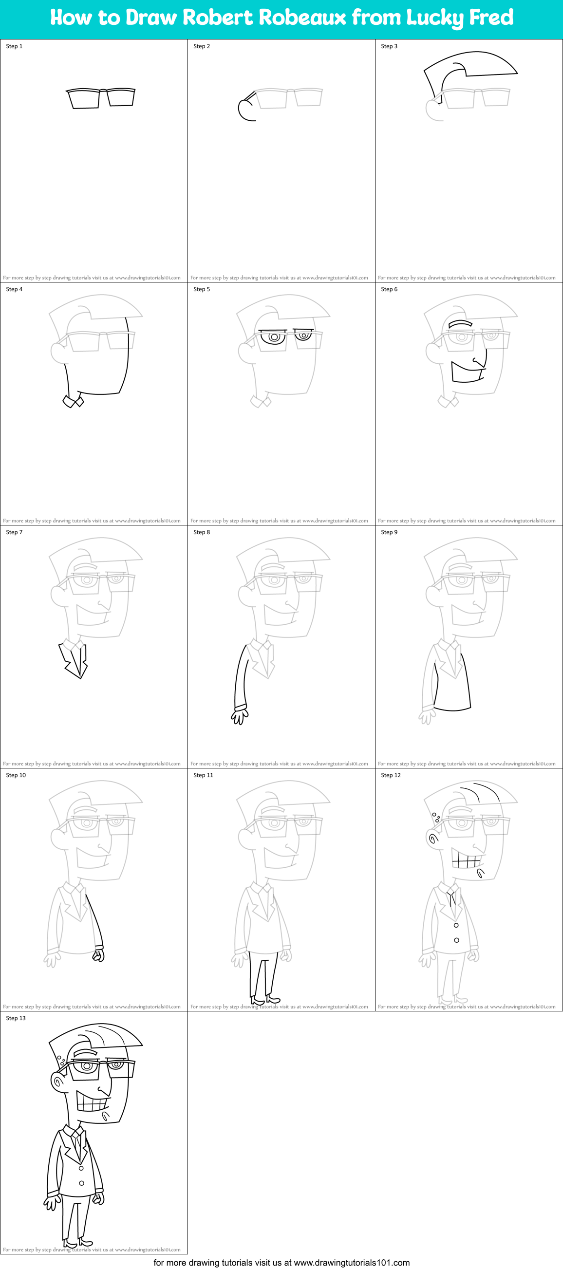 How to Draw Robert Robeaux from Lucky Fred Printable Step by Step