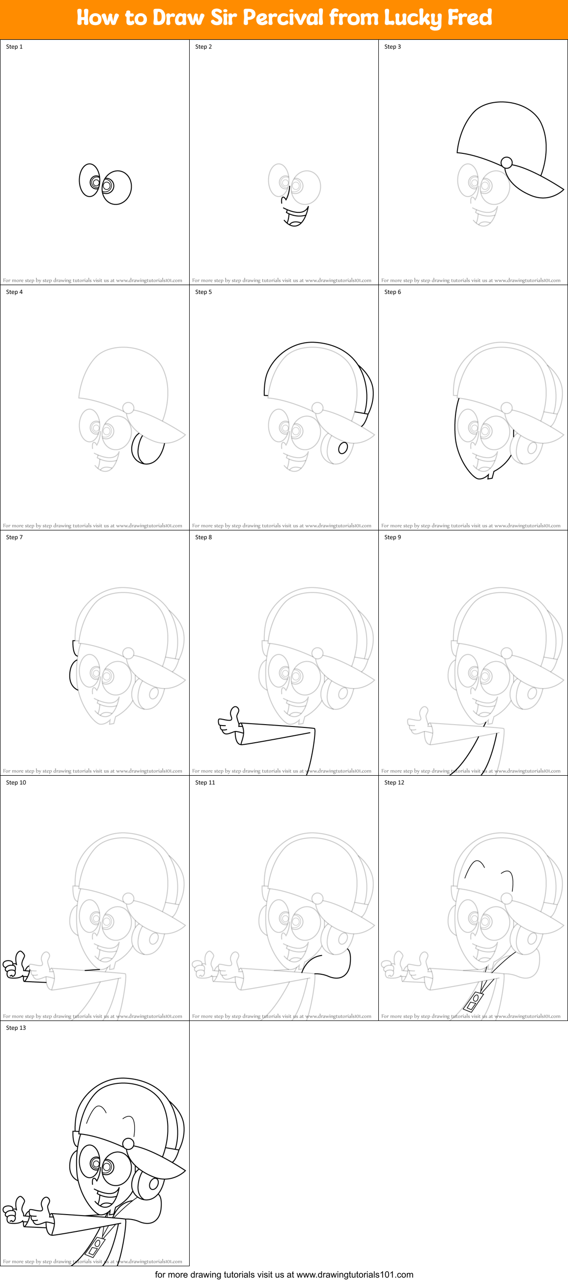 How to Draw Sir Percival from Lucky Fred Printable Step by Step