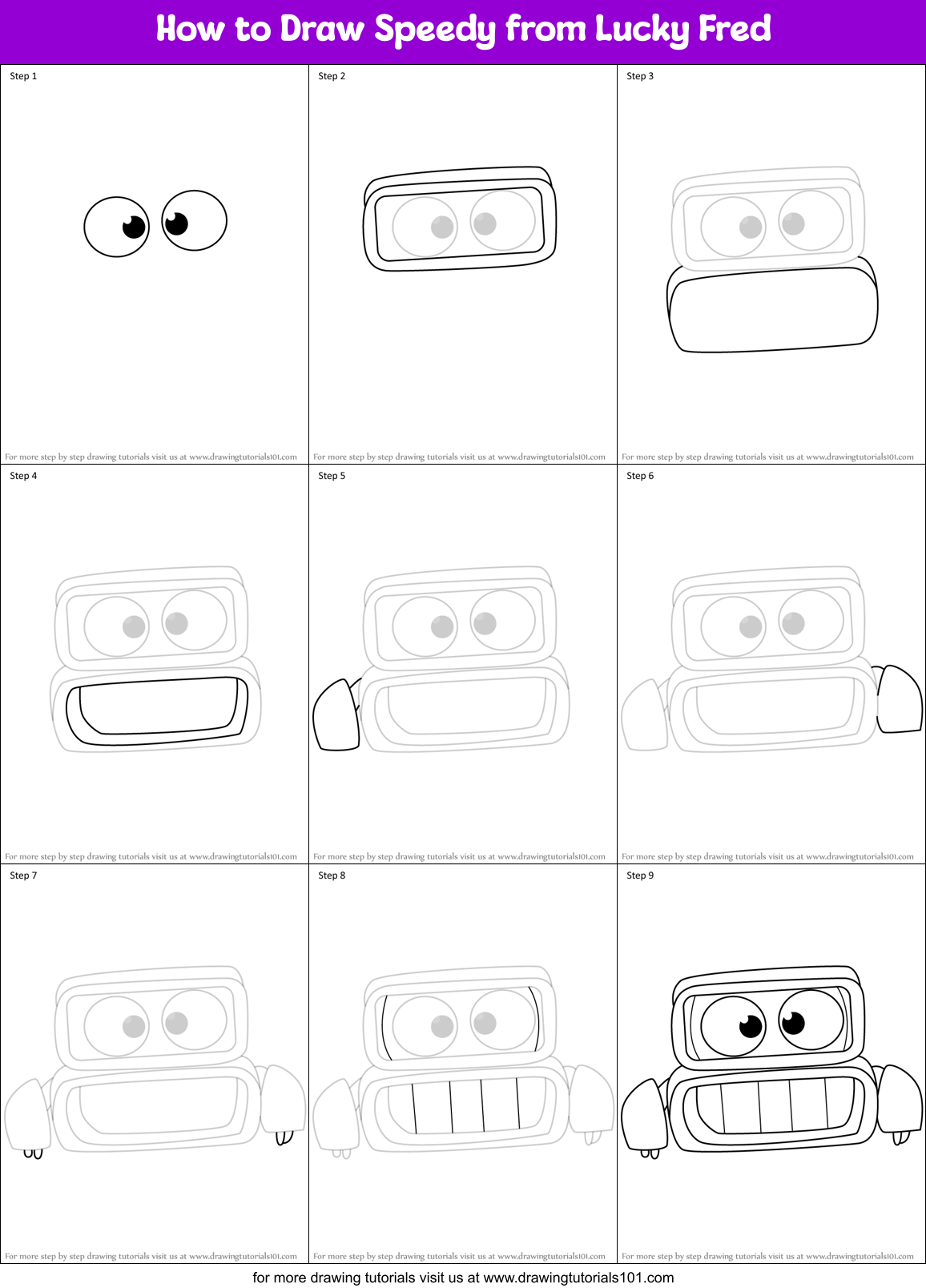 How to Draw Speedy from Lucky Fred Printable Step by Step