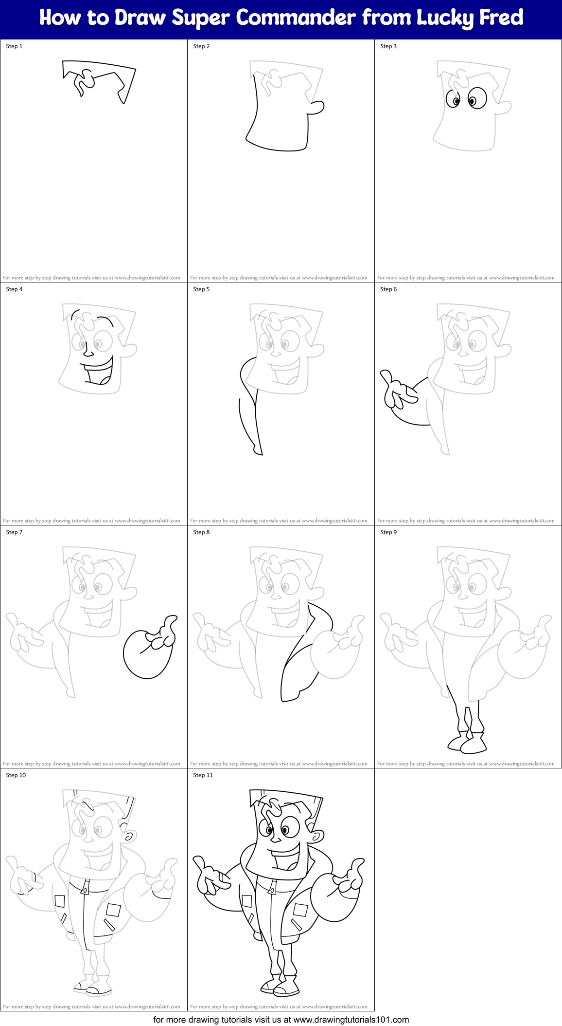 How to Draw Super Commander from Lucky Fred Printable Step by Step
