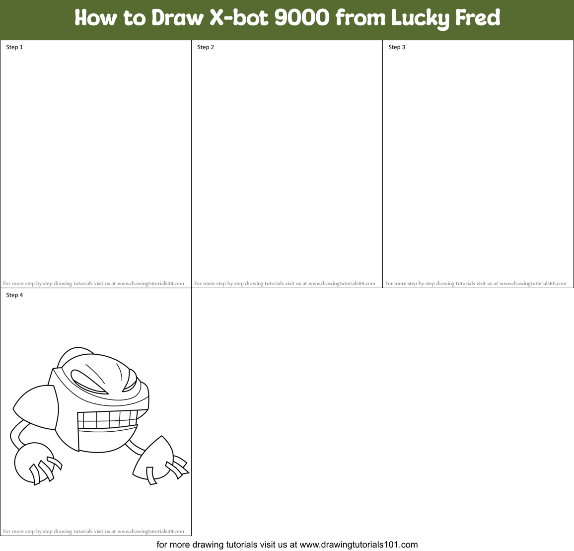 How to Draw X-bot 9000 from Lucky Fred Printable Step by Step