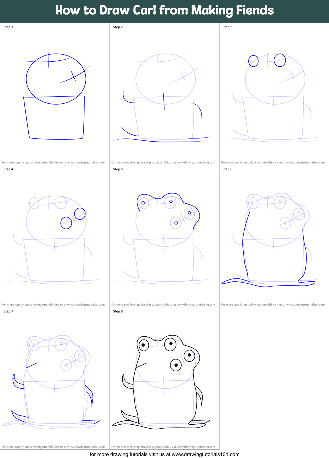 How to Draw Carl from Making Fiends Printable Step by Step