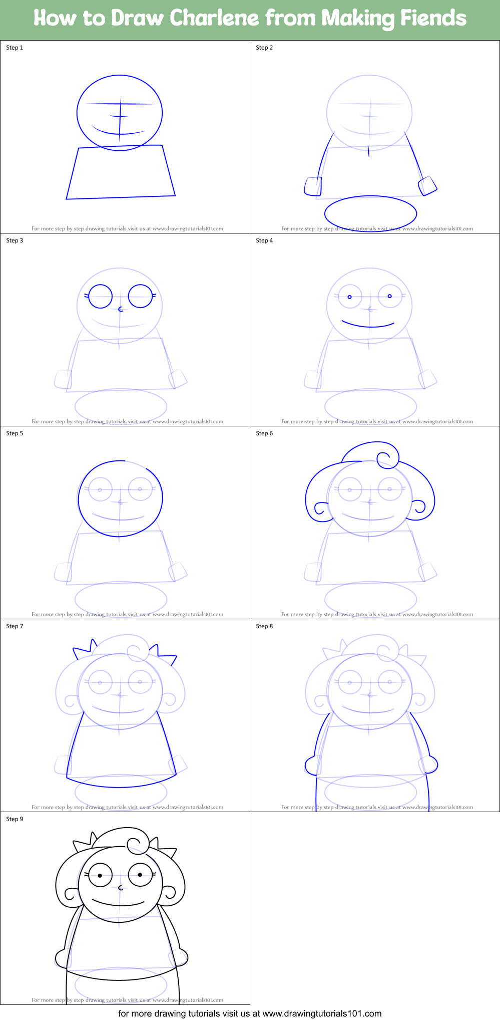 How to Draw Charlene from Making Fiends Printable Step by Step
