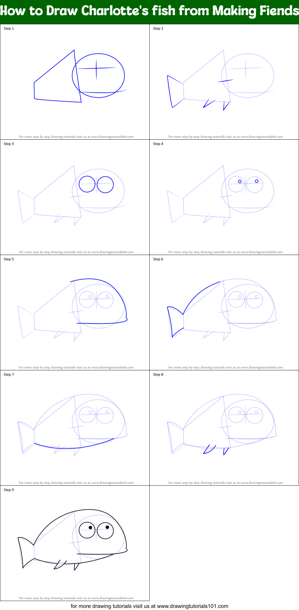 How to Draw Charlotte's fish from Making Fiends Printable Step by Step