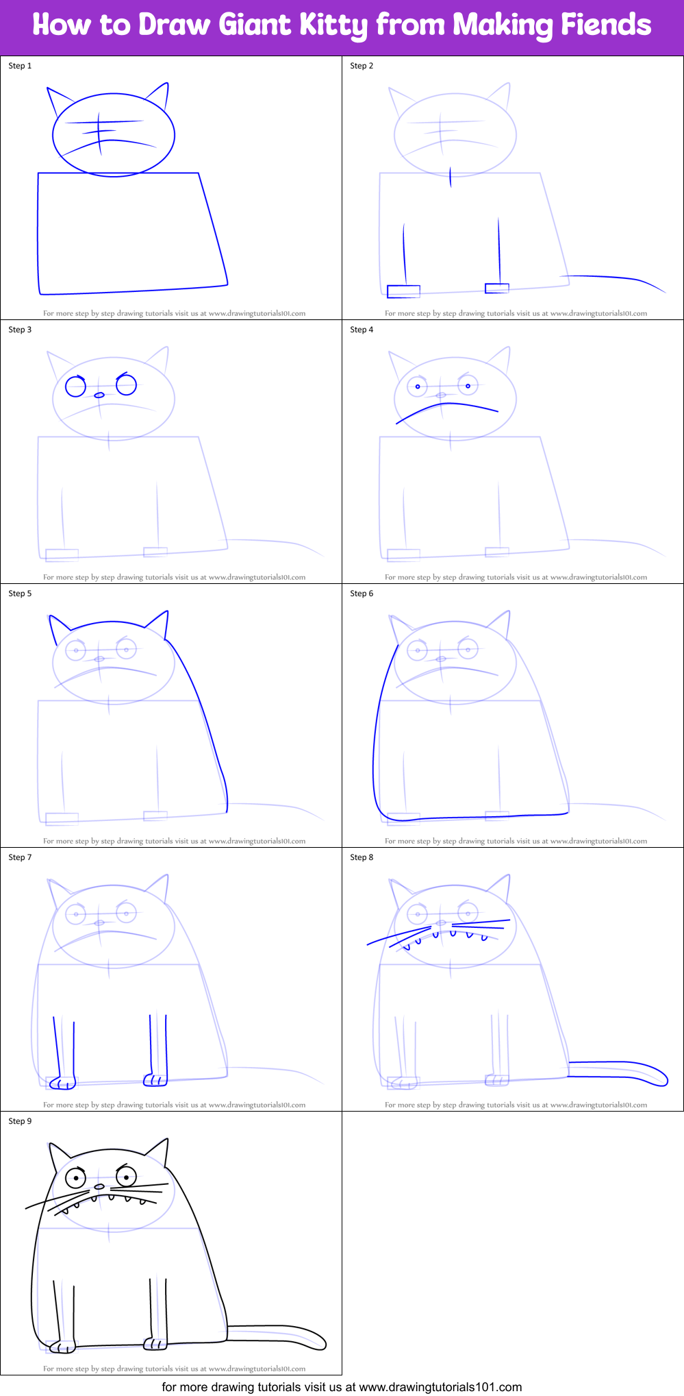 How to Draw Giant Kitty from Making Fiends Printable Step by Step