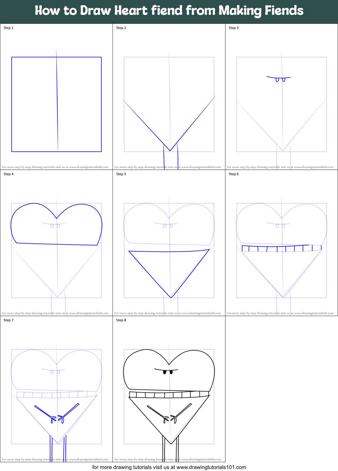 How to Draw Heart fiend from Making Fiends Printable Step by Step