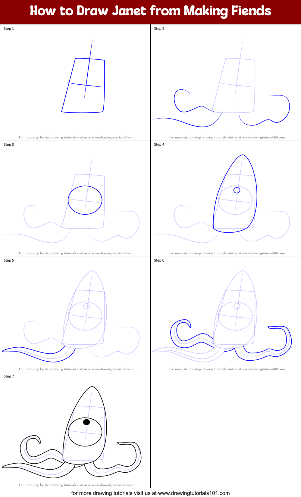 How to Draw Janet from Making Fiends Printable Step by Step