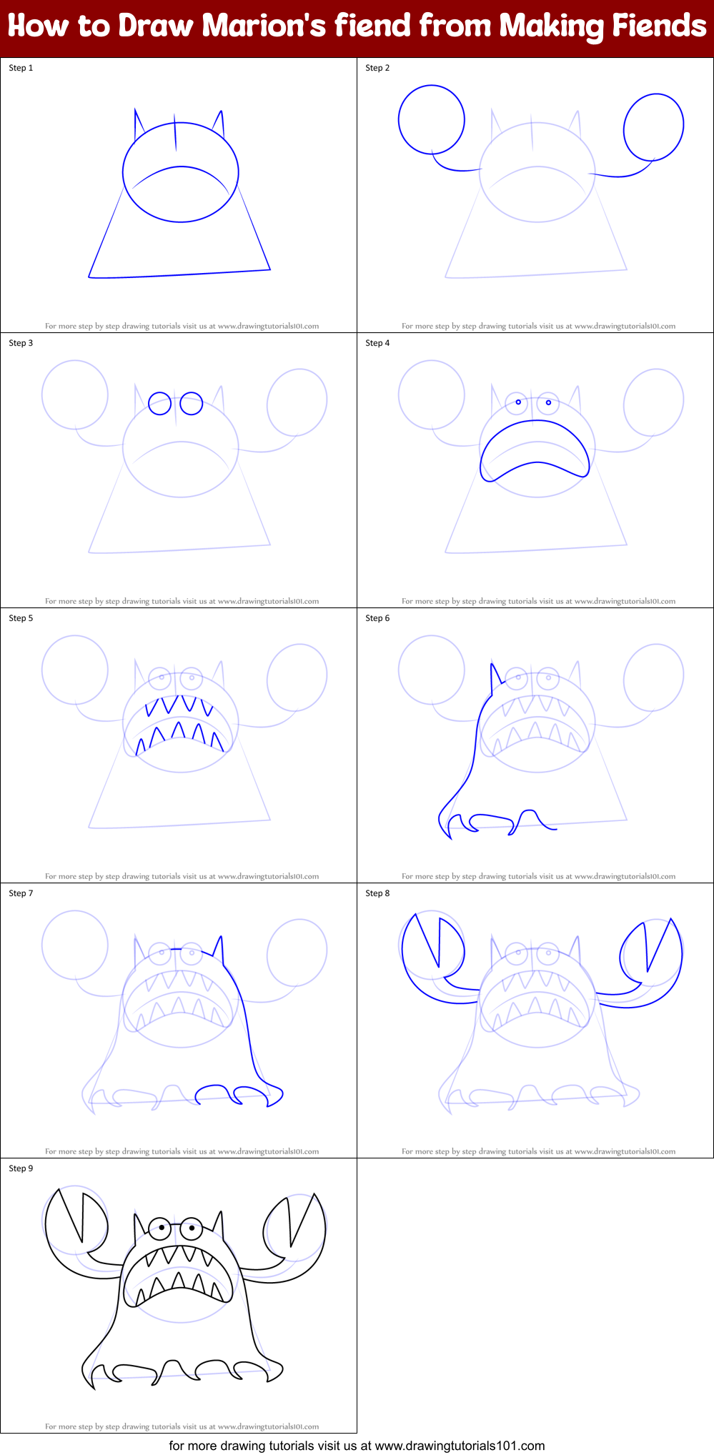 How to Draw Marion's fiend from Making Fiends Printable Step by Step