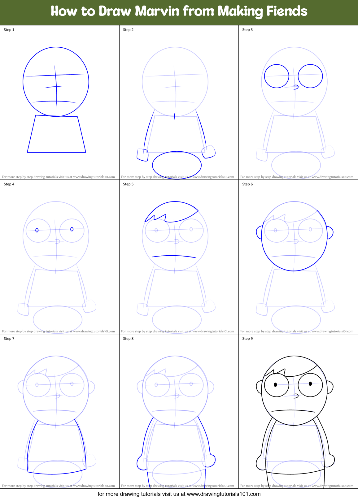 How to Draw Marvin from Making Fiends Printable Step by Step