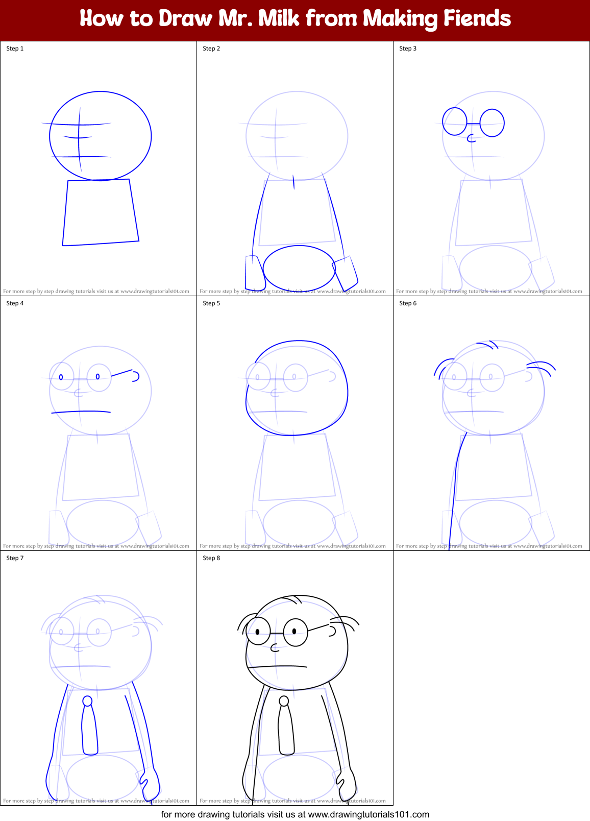 How to Draw Mr. Milk from Making Fiends Printable Step by Step
