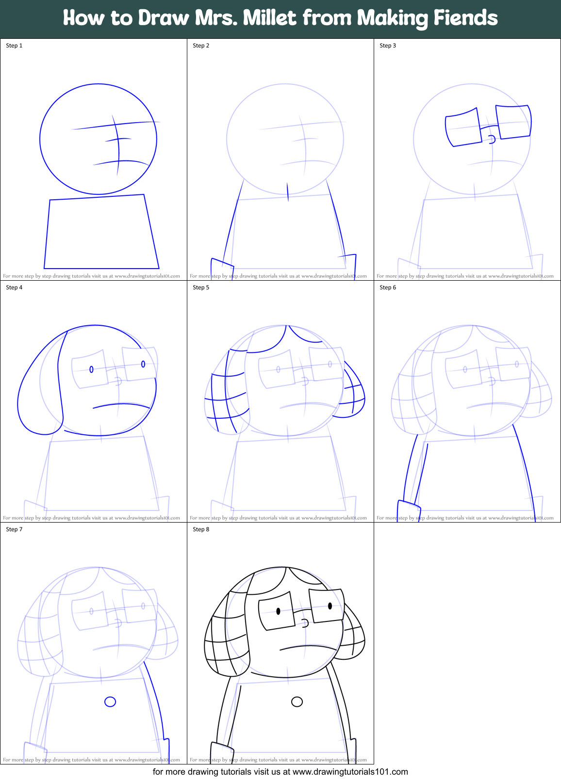 How to Draw Mrs. Millet from Making Fiends Printable Step by Step