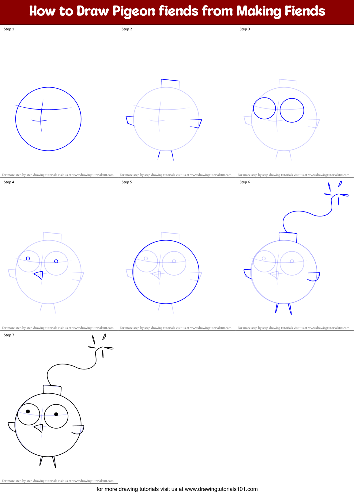 How to Draw Pigeon fiends from Making Fiends Printable Step by Step