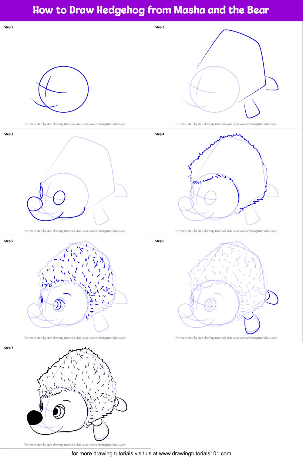 How to Draw Hedgehog from Masha and the Bear (Masha and the Bear) Step ...
