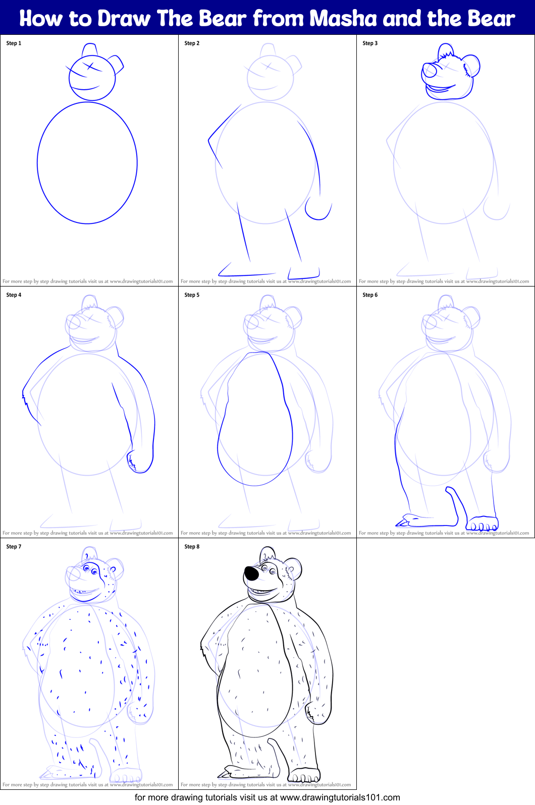 How to Draw The Bear from Masha and the Bear Printable Step by Step